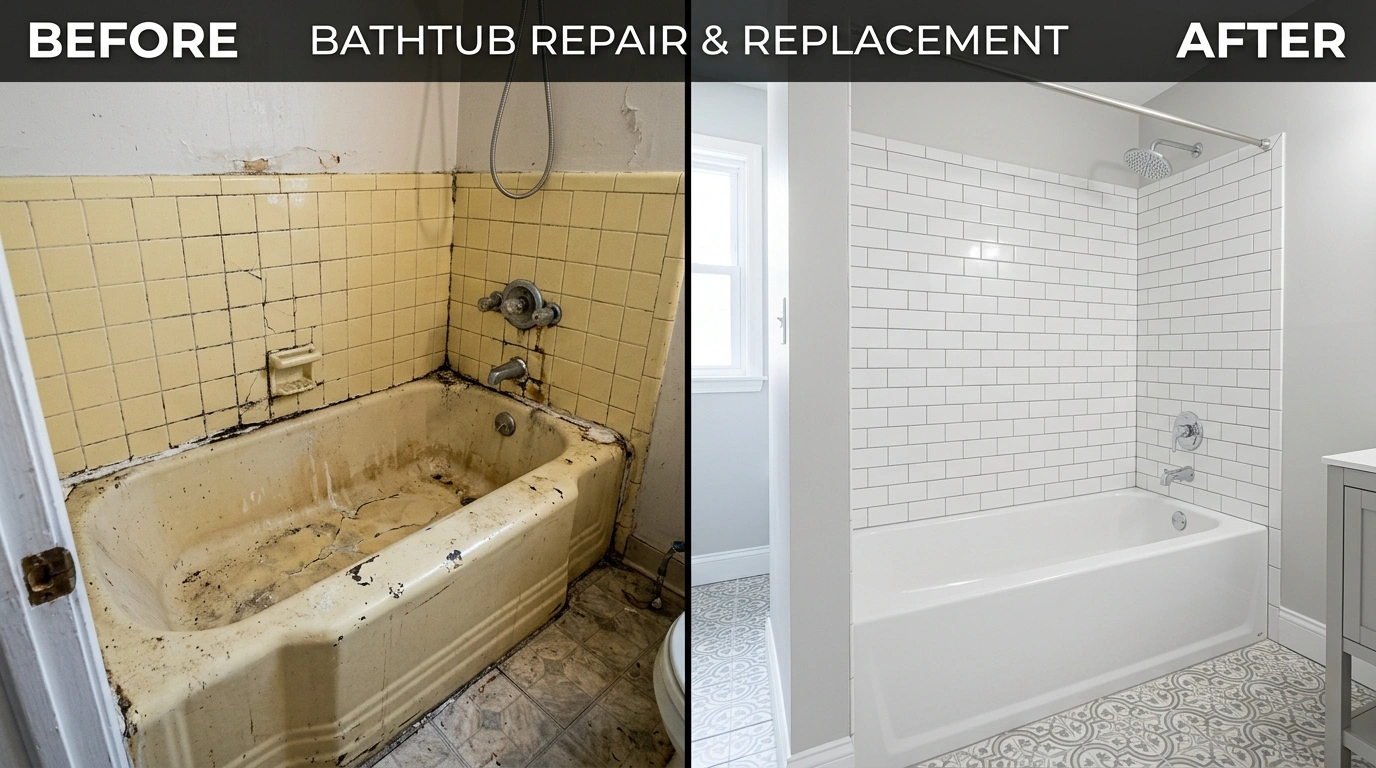 Before and After Bathtub Repair and Replacement Project in Miami FL by Wyn Miami Plumbing