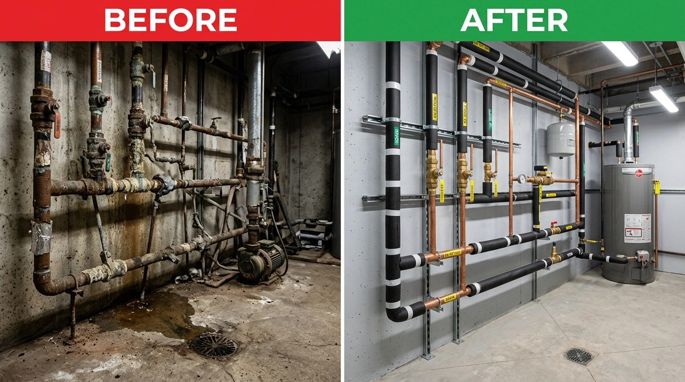 Commercial Pipe Repiping Before and After — Wyn Miami Plumbing, Miami FL