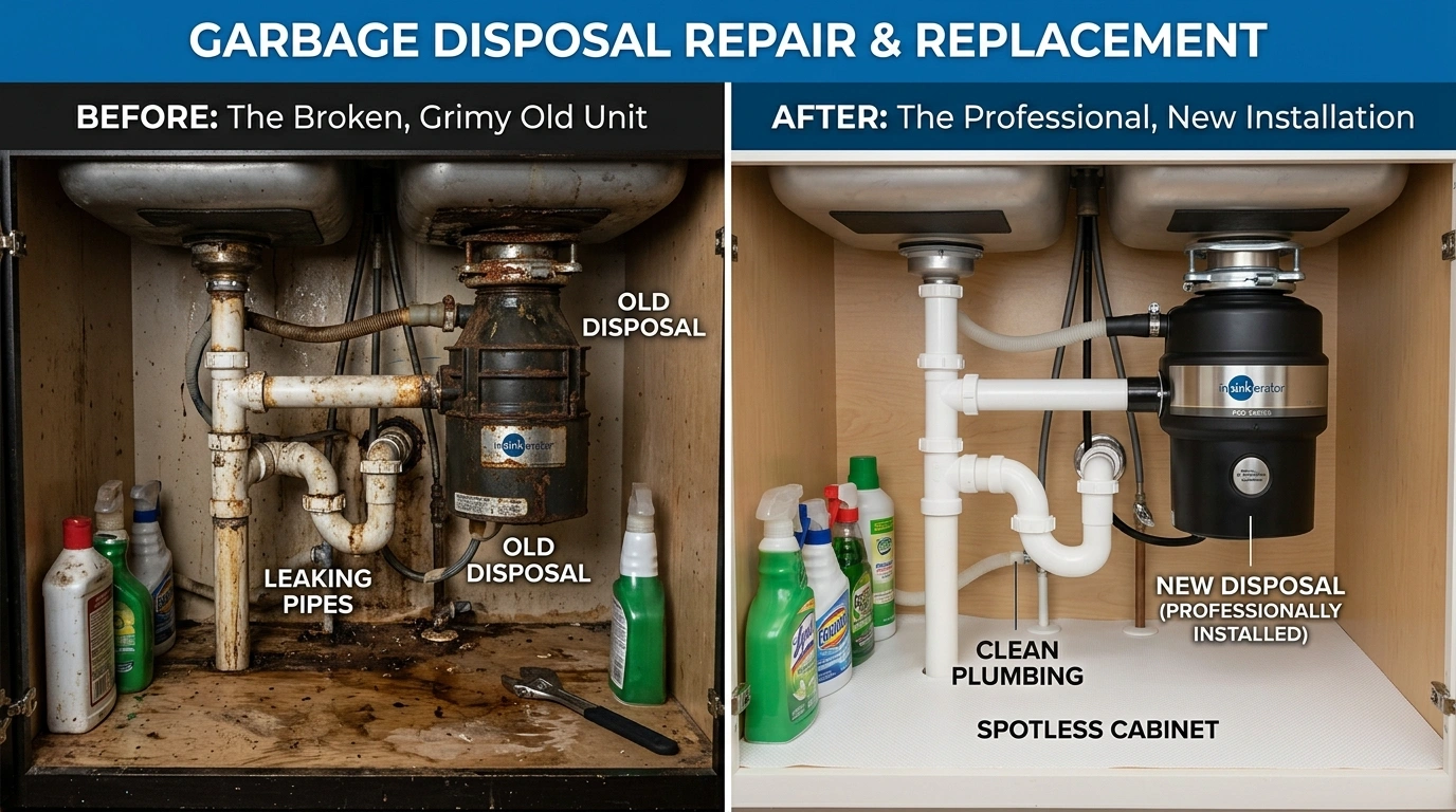 Before and After Garbage Disposal Repair and Replacement in Miami FL by Wyn Miami Plumbing