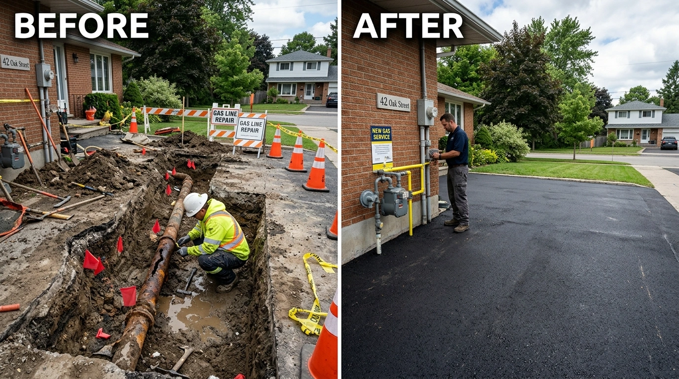 Before and after gas line repair and replacement project completed in Miami FL by Wyn Miami Plumbing — corroded pipe system replaced with code-compliant installation