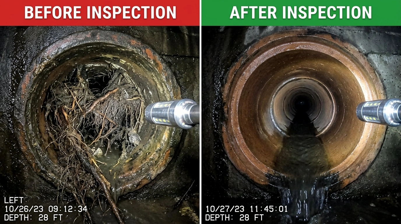 Sewer Camera Inspection Before and After — Wyn Miami Plumbing, Miami FL