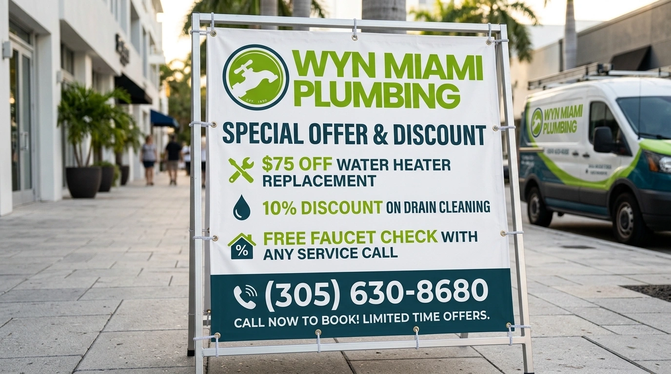 Special offer discount banner for plumbing services Miami FL