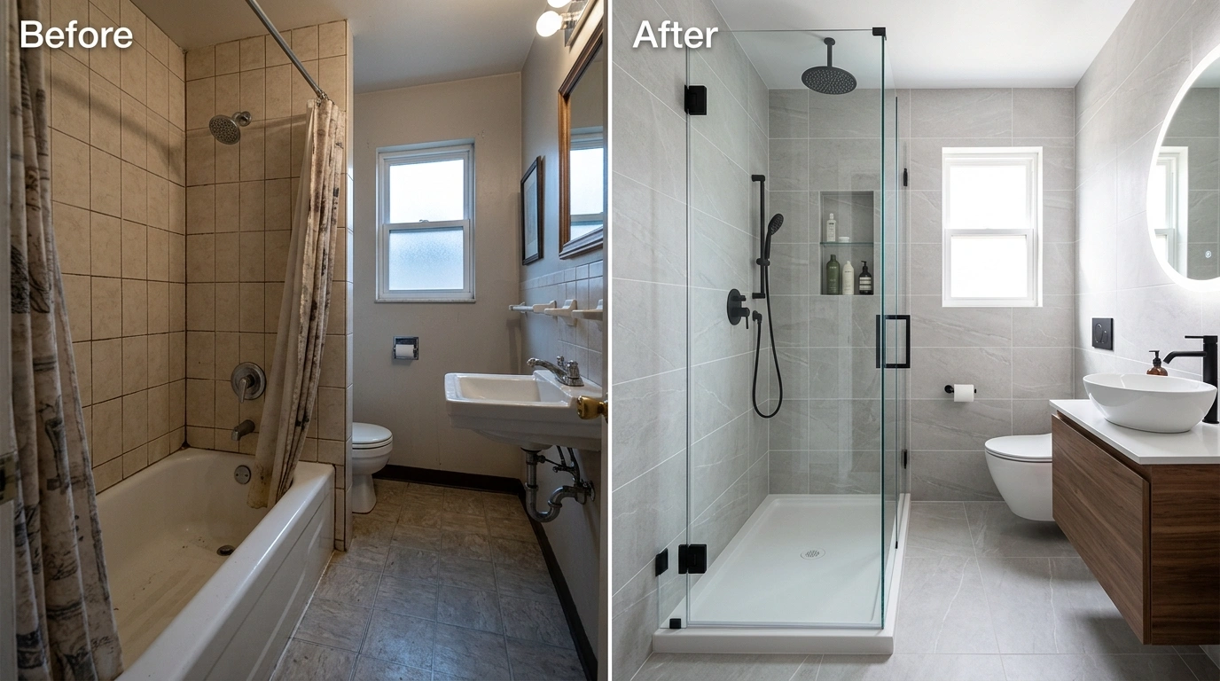 Before and After Tub-to-Shower Conversion Project in Miami FL by Wyn Miami Plumbing