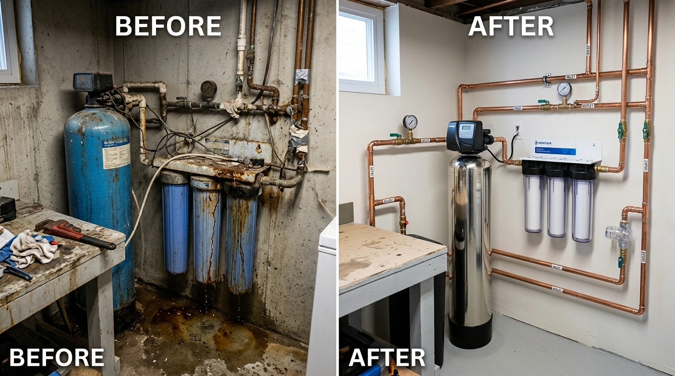 Water Filtration System Replacement Before and After — Wyn Miami Plumbing, Miami FL